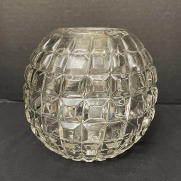 Vtg Duncan Miller Clear Glass Bowl Vase Candle Holder Cube Block Beveled Buttons - Picture 4 of 7